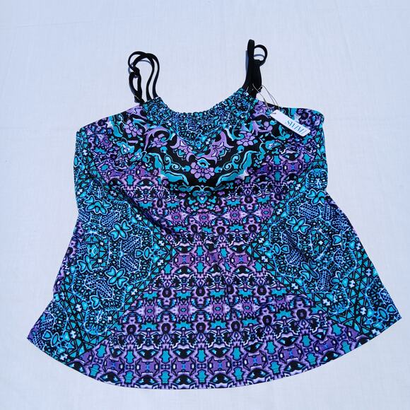 NWT Chico's Swim Tankini Top size 10 Purple Tribal Engineered - Picture 1 of 14